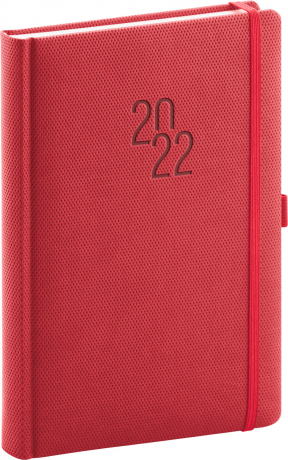 Denní diář Diamante 2022, červený, 15 × 21 cm