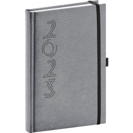 Denní diář Memory 2023, stříbrný, 15 × 21 cm