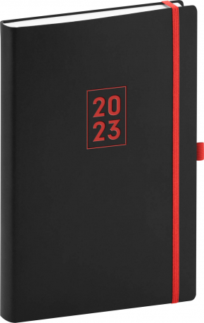 Denní diář Nox 2023, černý / červený, 15 × 21 cm