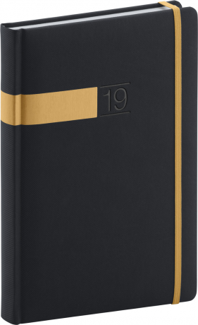 Daily diary Twill black-gold 2019, 15 x 21 cm