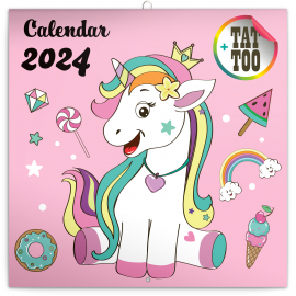Poznámkový kalendář Šťastní jednorožci 2024, 30 × 30 cm