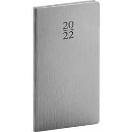 Kapesní diář Capys 2022, stříbrný, 9 × 15,5 cm