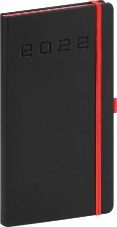 Kapesní diář Nox 2022, černý–červený, 9 × 15,5 cm