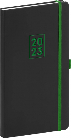 Kapesní diář Nox 2023, černý / zelený, 9 × 15,5 cm