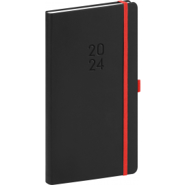 Kapesní diář Nox 2024, černý / červený, 9 × 15,5 cm