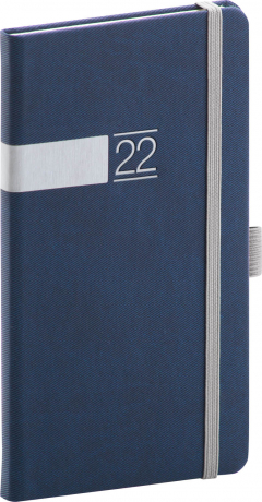 Kapesní diář Twill 2022, modrostříbrný, 9 × 15,5 cm