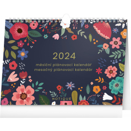 Měsíční plánovací kalendář Květy 2024, 30 × 21 cm