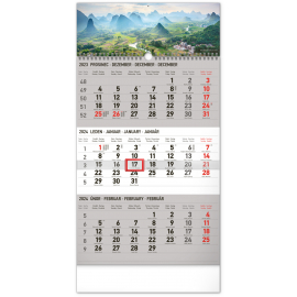 Landscape Gray 3-month 2024 Wall Calendar - with Czech names, 29.5 × 43 cm