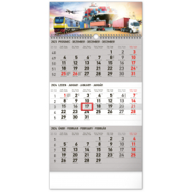 Transport Gray 3-month 2024 Wall Calendar - with Czech name days, 29.5 × 43 cm