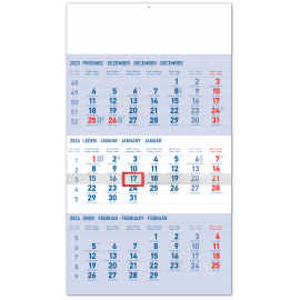 Nástěnný kalendář 3měsíční standard modrý – s českými jmény 2024, 29,5 × 43 cm