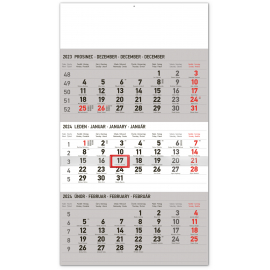 Gray 3-month 2024 Wall Calendar - with Czech name days, 29.5 × 43 cm