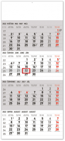 Nástěnný kalendář 4měsíční standard 2022, 29,5 × 57 cm