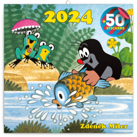 Poznámkový kalendář Krteček 2024, s 50 samolepkami, 30 × 30 cm