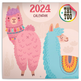 Poznámkový kalendář Šťastné lamy 2024, 30 × 30 cm