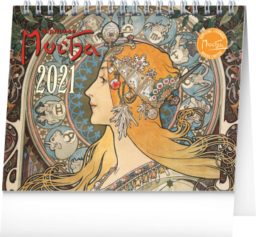 Stolní kalendář Alfons Mucha 2021, 16,5 × 13 cm