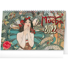 Stolní kalendář Alfons Mucha 2022, 23,1 × 14,5 cm
