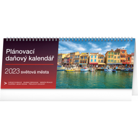 Desk calendar Weekly planner with taxes – Cities of the world 2023, 33 × 12,5 cm