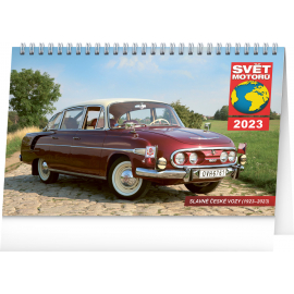 Stolní kalendář Svět motorů – slavné české vozy 2023, 23,1 × 14,5 cm