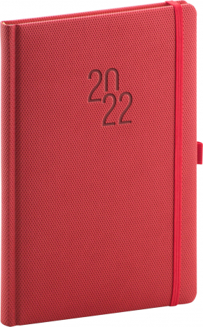 Týdenní diář Diamante 2022, červený, 15 × 21 cm