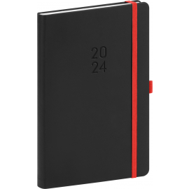 Týdenní diář Nox 2024, černý / červený, 15 × 21 cm
