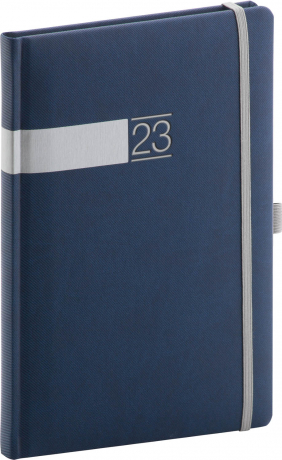 Týdenní diář Twill 2023, modrostříbrný, 15 × 21 cm