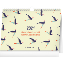 Týdenní plánovací kalendář Ptáčci s háčkem 2024, 30 × 21 cm